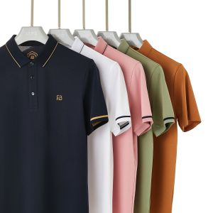 Men's Solid Color Golf Polo Shirt with Custom Logo Embroidery and Polyester