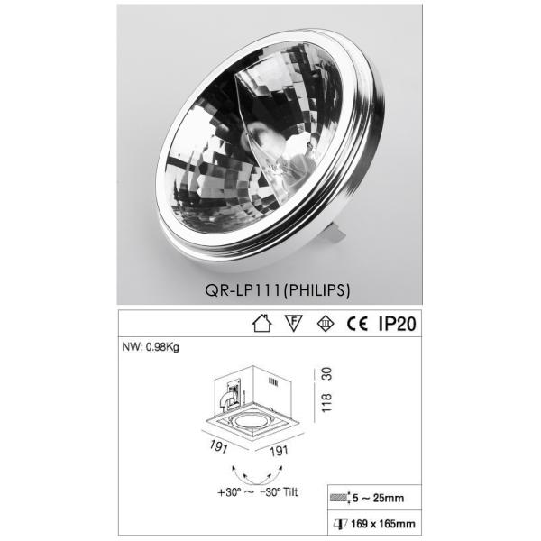 Max 75W QR-LP111 Adjustable Square Tiltable Pure Aluminum Trim LED Halogen Lamp Ac12V Cut Out 169*165 R4B0004