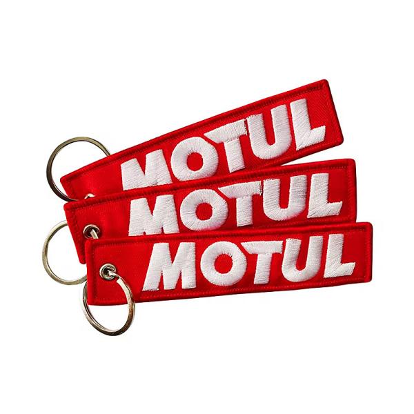 Creative Durable Custom Logo Keychain Double Sided Woven Mark Embroidered