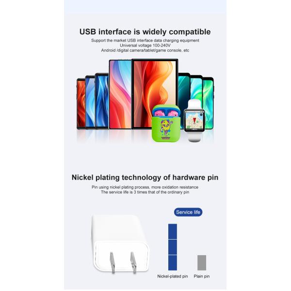 10W 5V 2A Mini USB Wall Charger Cell Phone With Over Current Protection