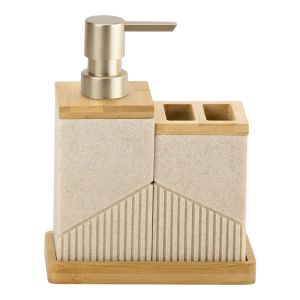 Sand Polyresin Bathroom Caddy Wood Part Ribbed Vertical Stripe Bathroom Soap