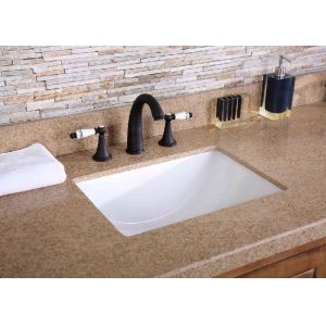 Light Brown Custom Vanity Tops Shallow Double Sink With Seamless Edge Grinding