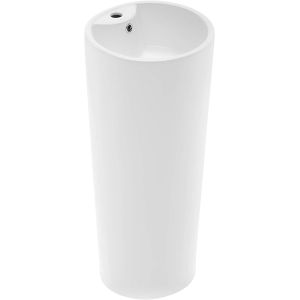 Glossy White Ceramic Pedestal Bathroom Sinks With Chrome Finish Overflow