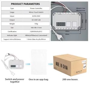 DC12V 5A 60W Single Color Touch Sensor Switch Led Mirror Touch With Time