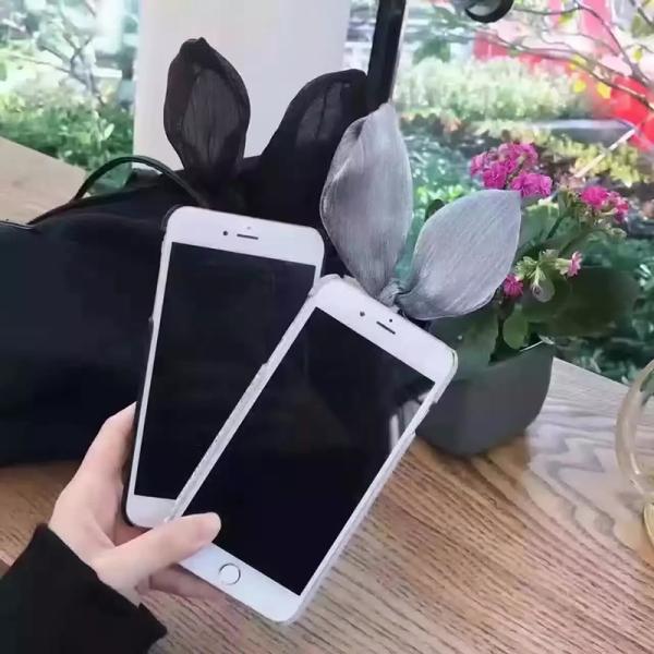 Hard PC Glitter Cute Silk Lace Rabbit Ears Back Cover Cell Phone Case For iPhone 7 6s Plus