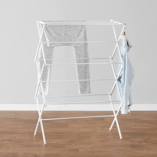 White Foldable Alloy Steel Clothes Drying Laundry Rack