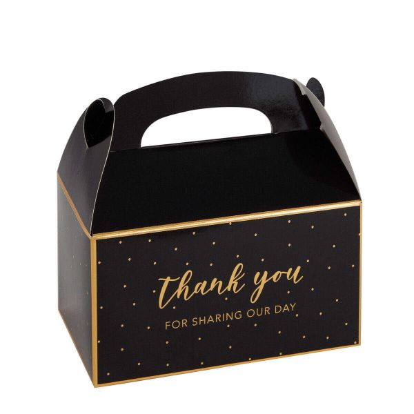 Wholesale Custom Logo Printed Recyclable Black Gold UV Coated Cuboid Shape Paper Box Party Favor Thank You Gift for Weddings