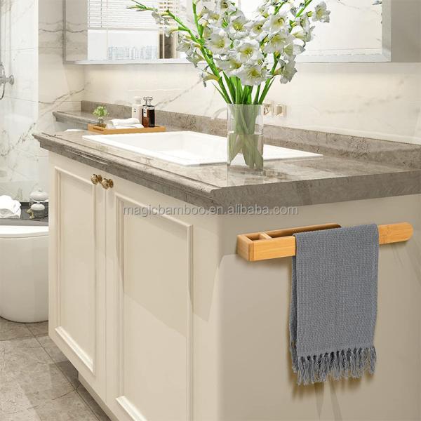 Self Adhesive Bathroom Storage Rack Bamboo Towel Rack Holder No Drilling