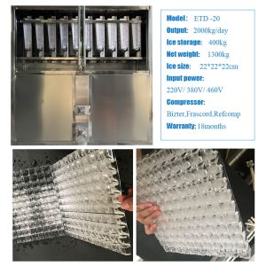 Industrial Cube Ice Making Machine with 2 Ton Daily Output and 15A Rated Current