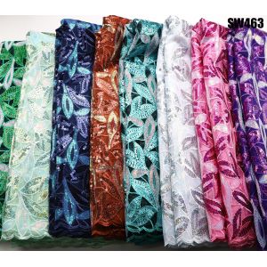 Multi Color Cord Lace for Garment Decoration Nigerian Sequins Embroidery Net