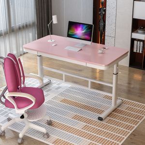 Manual Height Adjustable Waterproof White Wooden Standing Computer Desk with