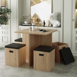 18.71LBS/Piece Chair 5pcs Dining Room Table And Chair Set With Storage Ottoman