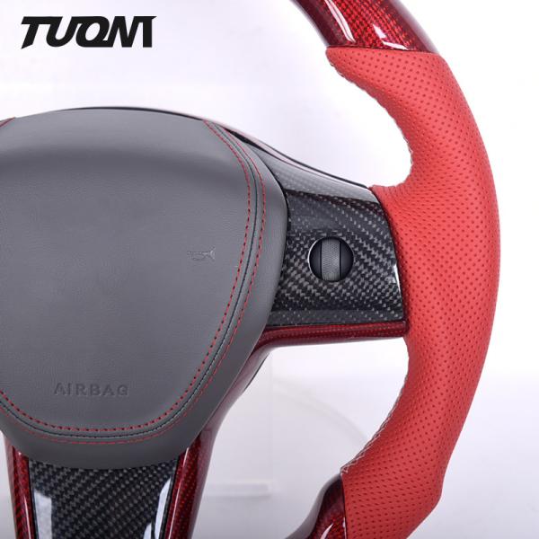 Red Carbon Fiber Rounded Top Flat Bottom Steering Wheel Tesla Model 3 Y