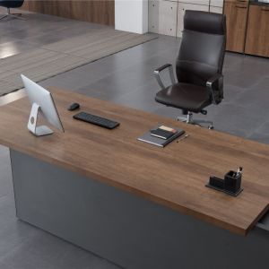 regal walnut and iron gray cloth pattern with color band on the desk of the