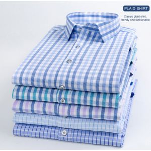 China Custom Logo Slim Fit Men's Dress Shirts 100% Cotton Plaid Long Sleeve Shirt for Men 2022 on sale
