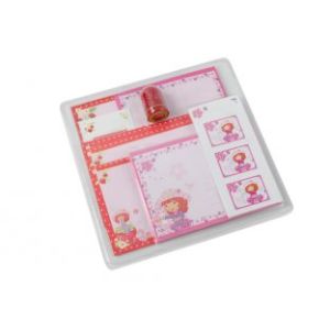 Wholesale OEM Stationery Sets includes two pencils, a rubber, a sharpener, a note pad and a ruler from china suppliers