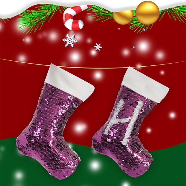 Quick delivery Large Size Sublimation Custom Shiny Flip Sequins Christmas Socks For Ornament Blanks christmas socks