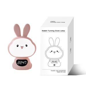 Cute Bunny Plug In Night Light With Clock Rotatable Sleep Trainer Remote Control