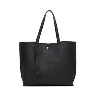 China Nylon Womens Black Tote Handbag , 360mm X 300mm Leather Shoulder Tote Bag on sale
