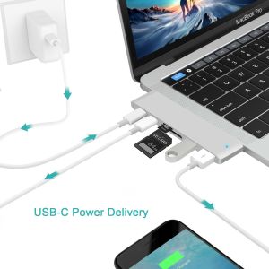 Aluminum USB 3.1 Type C Hub Adapter 4K Thunderbolt 3 USB C Hub With TF SD Reader