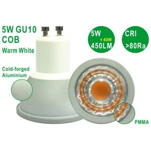 Wholesale CE RoHS Aluminium Epistar COB 5W 450LM 80Ra 3000K GU10 E27 E14 Spotlight from china suppliers