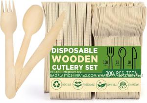 Wholesale Disposable Wooden Cutlery Set, Pack Of 200 (100 Forks, 50 Spoons, 50 Knives) Biodegradable Compostable Utensils from china suppliers