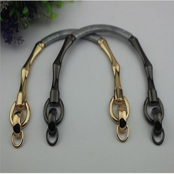 Quality 2018 new design bamboo style zinc alloy light gold leather handbag handle for sale