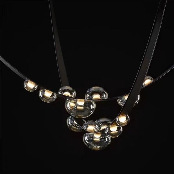 Restaurant Leather Lighting Modern Clearly Glass Shade large Chandelier For Bar