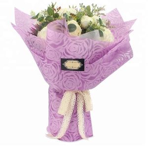 Waterproof Embossed Polyester Florist Wrapping Paper Roll Big Rose Pattern 60cm