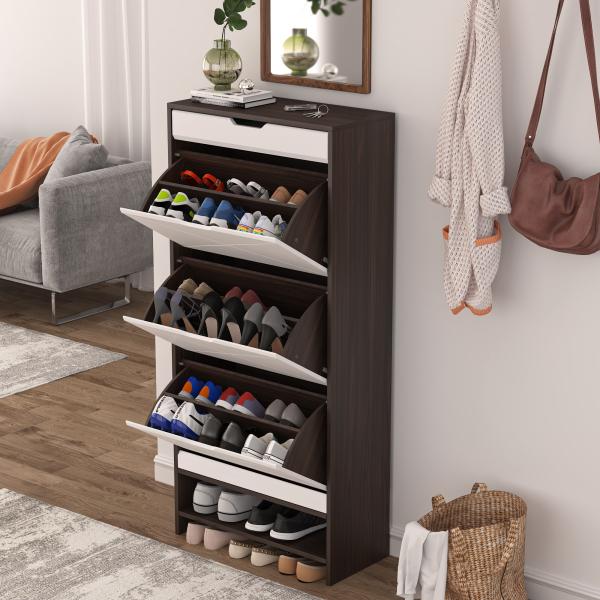 Wooden shoe cabinet with drawers