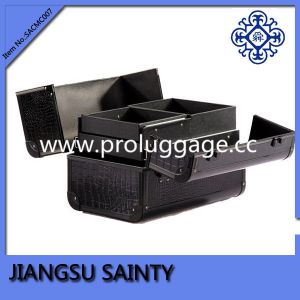 Large volume black crocodile PVC makeup case with compartments
