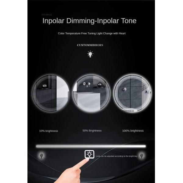 Simple flameproof Led Smart Touch Screen Anti-fog Round Sensor Mirror with Light(WH-MR-101)