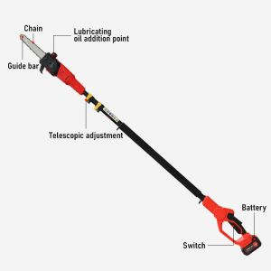 Red Lithium-Powered Telescopic Pole Chainsaw Adjustable From 180cm To 300cm