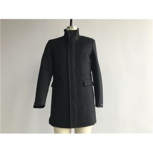 Cavalry Twill Mens Medium Trench Coat Black Color Zip Through Funnel Collar