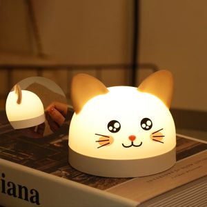 Customized Cat Alarm Clock Silicone Night Light Lamp Rechargeable Touch Controls