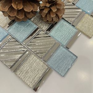 Blue Backsplash Tile Rectangle Strip Glass Mosaic Tile For Ktichen And Bathroom