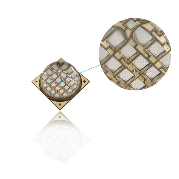 Quality 100W 395nm 60-90deg UVA LED COB Chip for UV Curing with Quartz Glass Lens for sale