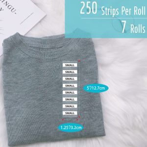 Transparent clothing size strip label tear resistant 250 strips per roll, 3.18
