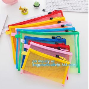 Mesh Waterproof Zipper File Document Bag, canvas A4 file document mesh zipper