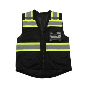Mesh Design Black Reflective Safety Vests With Zipper Closure Option