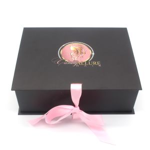 Custom Logo Printed Black Pink Magnetic Luxury Silk Satin Lined Packaging Gift