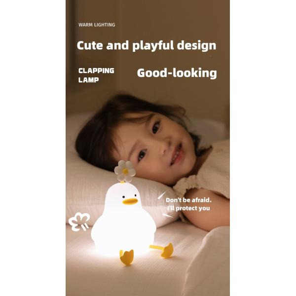 Kawaii Timer Baby Night Light USB Rechargeable Cute Duck Lamp Silicone Dimmable Flower Duck
