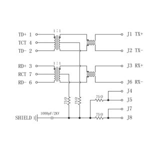 LPJ0014BBNL RJ45 Modular Jack socket w. Transfomer 10/100 Mbit