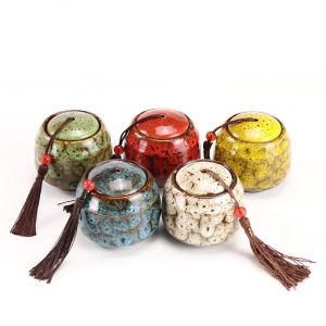 Round Pet Cremation Urns for Ashes Storage Box Hand-made Ceramic Sealed Jars for