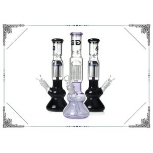 China 10 Inches Double Round Base Glass Bong 4 Arms Tree Perc Hookah Smoking Pipes on sale