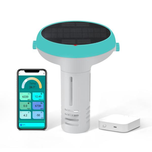 Quality 7 In 1 Smart Pool Monitor With App – Solar / USB Powered Water Quality Tester for sale