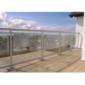 Square Post Building Railing , Outdoor Tinted Tempered Glass Deck Railing