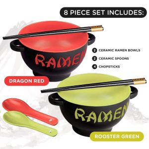 Custom Printed Ceramic Ramen Bowl Set For Soup Noodle Round Shape