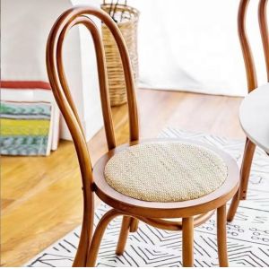 Solid Wood Retro Curved Backrest Rattan Seat Dining Chair in Black/White/Walnut