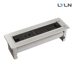 Brushed Aluminum Meeting Table Power Socket , Flip Up Box For Conference Table